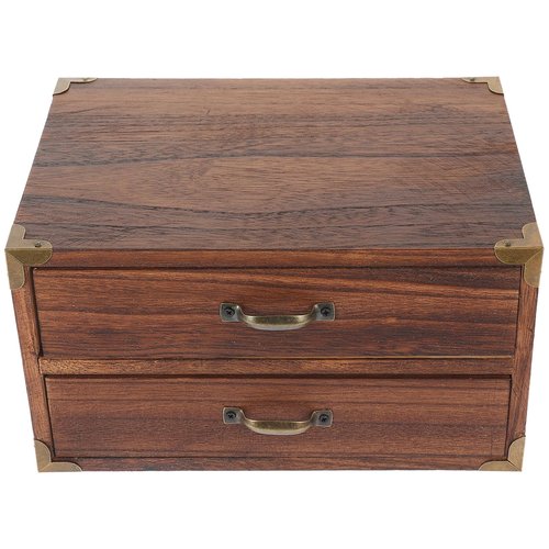 HOLIDYOYO Desk Drawer Organizer Wood Desktop Storage Cabinet Wooden Desk Organizer Vintage Treasure Box with Metal Handles for Home Office Decor A