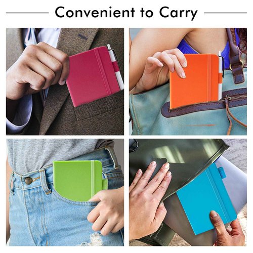 feela Pocket Small Notebooks Bulk, Mini Cute Notepads Hardcover College Ruled Lined Journals with Pen Holder for School Business Memos, with 15 Black Pens, 3.5”x 5.5”, 15 Pack, A6, Solid Colors