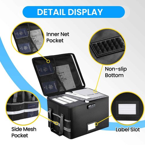 Upgraded 5200°F File Box with Lock, 6 Layers of Functional Materials of Fireproof Document File Organizer Box with Water-Resistant Zipper & Adjustable Handle