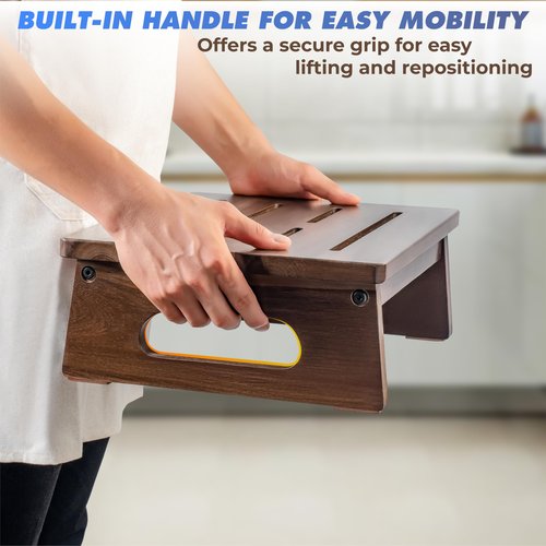 2BHOME Wooden Step Stool, 5.3" One Step Stool for Adults with Built-in Handle, Supports up to 550lbs, Durable & Non-Slip Bedside Stool for Bedroom, Kitchen, Bathroom or High Beds