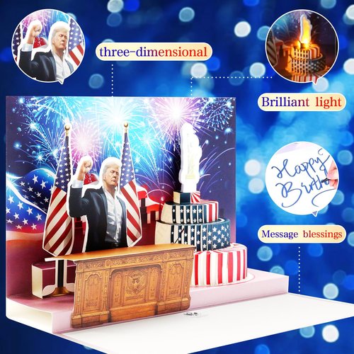 BTEBTAI Birthday Card, Talking Donald President Greeting Cards with Real Voice Message & Light for Men and Women, Parents, Couples