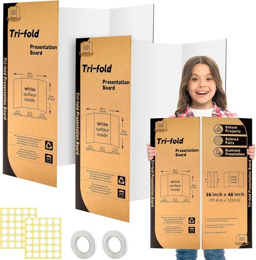 IKAYAS Trifold Poster Board - 48" X 36" White Display Boards for Science Fair & Art Projects