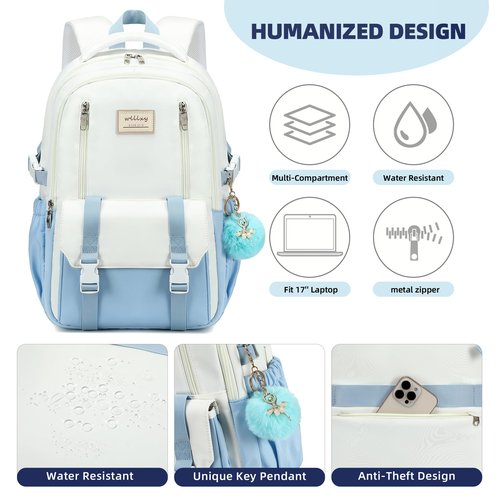 Caoroky knight Travel Laptop Backpack for Women Girls Elementary High School Bag College Backpacks Waterproof Daypack Large Bookbags Purse for Teens Students Computer Bags 15.6 Inch-Blue