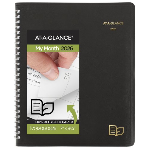 AT-A-GLANCE 2026 Planner, Monthly, 7" x 8.75", Medium, Recycled, Black (70120G0526)