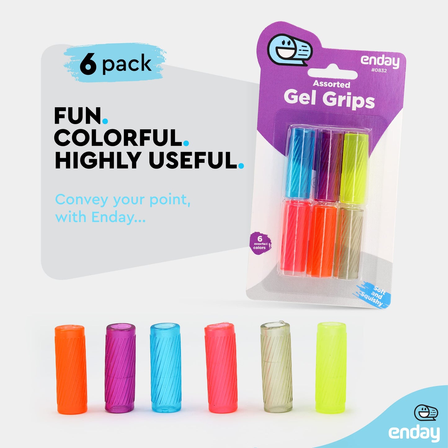 Pencil Grips, Gel Pencil Cushion Grips for Adults w/Arthritis, Preschool & Toddlers, Comfort Writing Pencil Grippers for Kids Handwriting, 6 Pack- by Enday