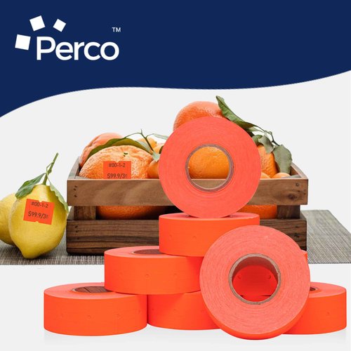 Perco 2 Line Fluorescent Red Labels - 32 Rolls, 4 Sleeves, 24,000 Blank Price and Date Gun Labels for Perco 2 Line Price and Date Guns - Made in USA