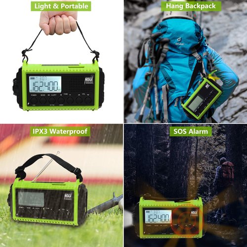 Raynic Emergency Weather Radio, 5000mAh/18500mWh Weather Radio, Portable Solar Hand Crank Radio with AM/FM/SW/NOAA, Cell Phone Charger, Headphone Jack, Flashlight and SOS Siren