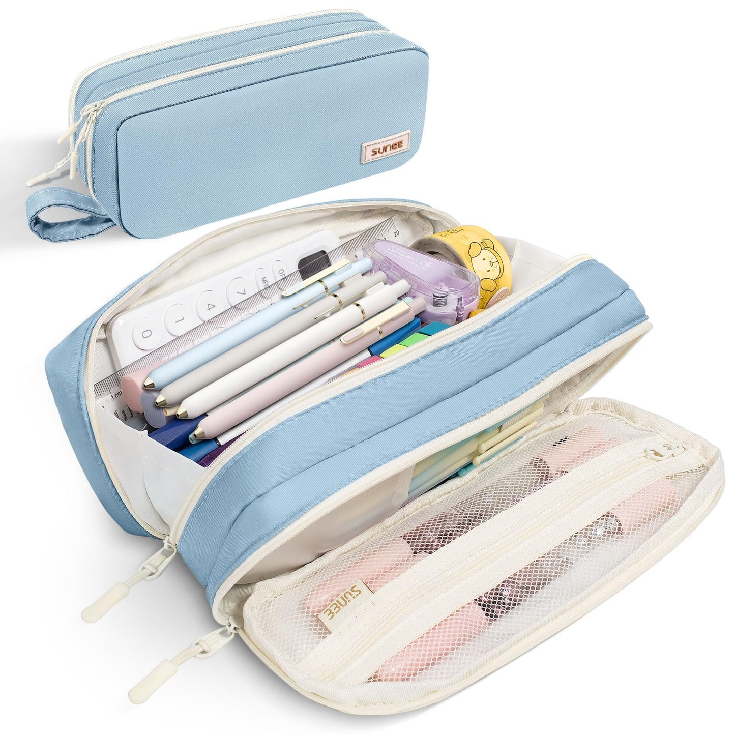 SUNEE Pencil Case, Large Capacity Pencil Pouch, Aesthetic Pen Bag Office Stationery Organizer Simple Sturdy Multifunctional for Teen Girls Women Men, Black