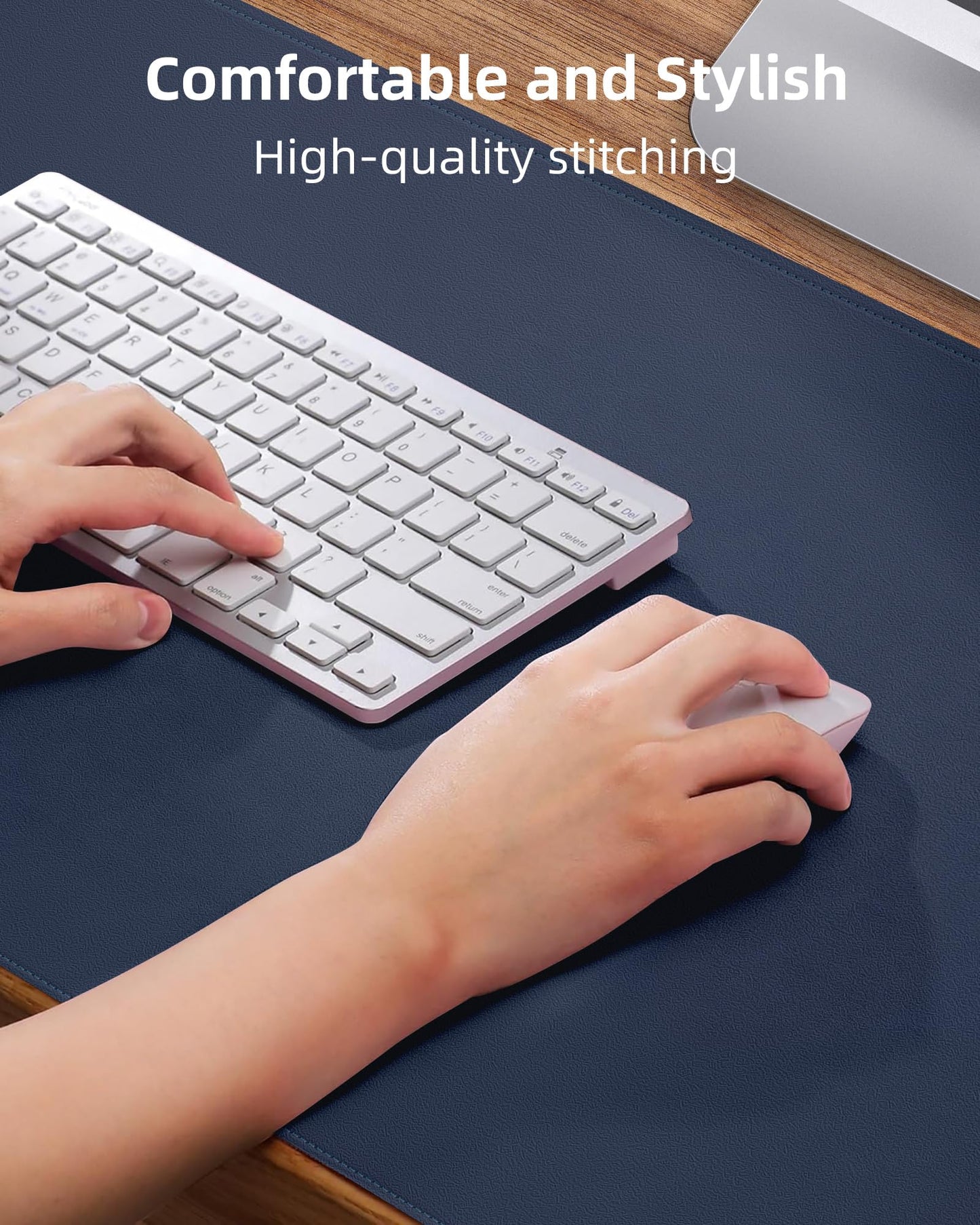 Leather Desk Pad Protector - 48 x 24 Computer Mat, Large Mouse Pad, Non-Slip, Waterproof PU Leather Blotter, Desk Cover for Office and Home (Midnight Blue)