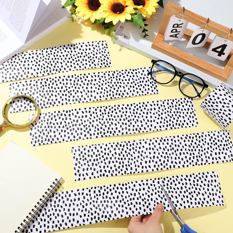 Zonon 65 Feet Bulletin Board Borders Black Messy Dots Striped Grid Borders Decorative Straight Scalloped Wavy Rolled Trim Classroom Back to School Decor