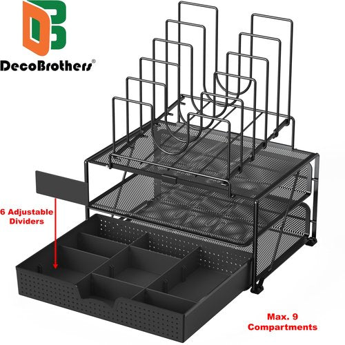 Deco Brothers Desktop File Organizer with Double Tray and 5 Folder Stand, Black