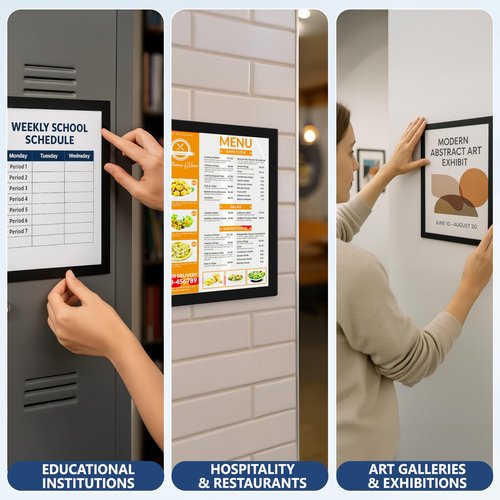 12 Pack Magnetic Sign Holder 8.5 x 11 with Adhesive Back - Magnetics Poster Frame & Magnetic Paper Holder - Reusable Adhesive Frames 8.5x11 - Magnet Frame for Wall Windows - Magnet Document Holders