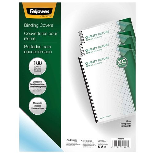 Fellowes Binding Linen Presentation Covers Letter Black 200 Pack & Transparent PVC Binding Covers Oversize 100 Pack