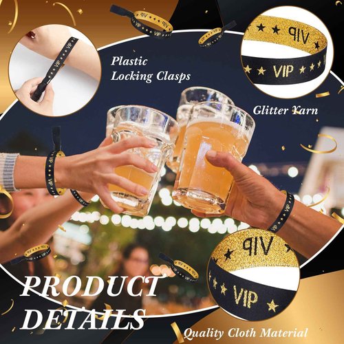 Tigeen 500 Pieces VIP Cloth Wristbands for Events Bracelets Black and Gold VIP Wristbands Bulk for Wedding Party Concerts Festivals Supplies, 0.59 x 13.78 Inches
