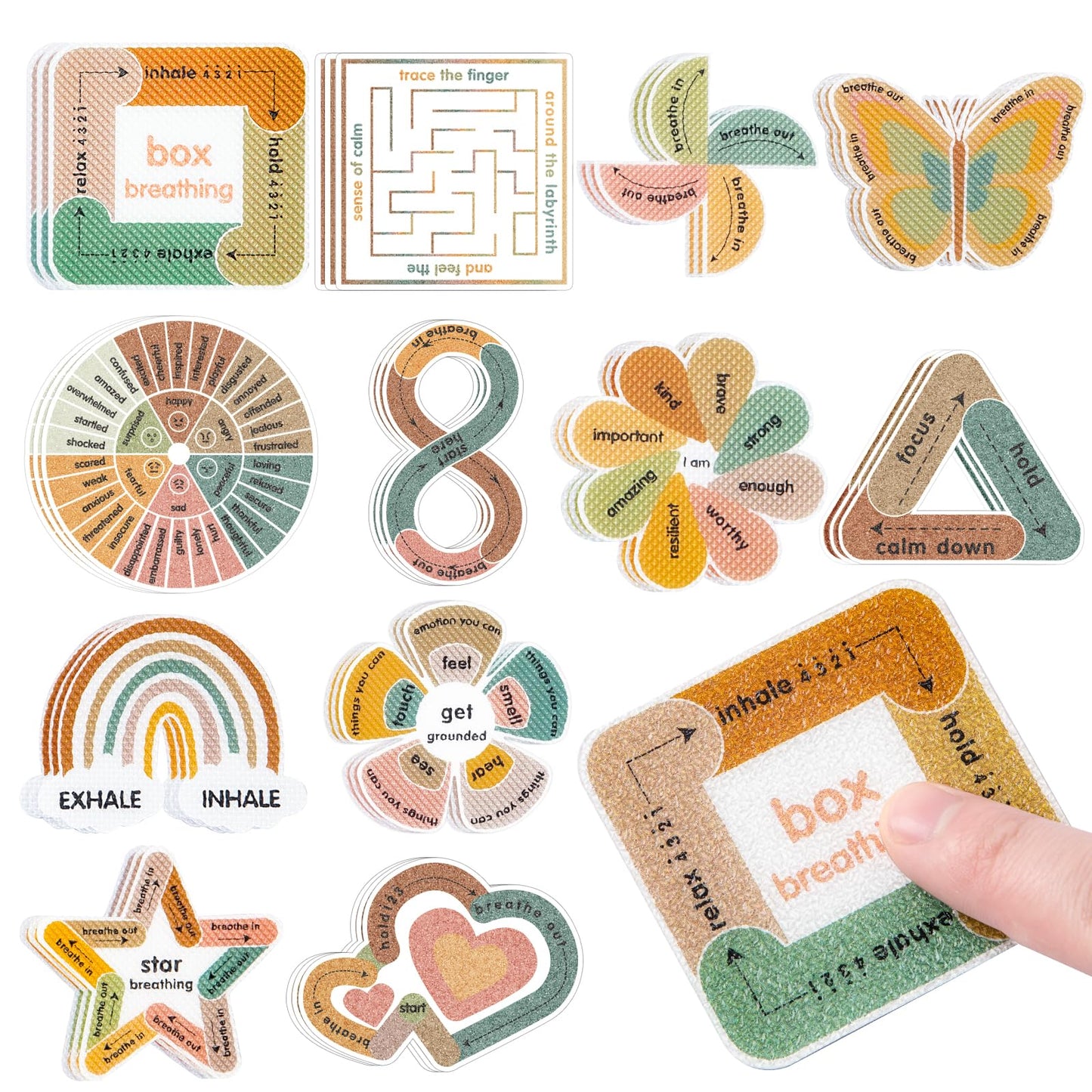 Sensory Strips for Anxiety Calming Stickers, 36Pcs 2 Textured for Mood Calming, Breathing Mindfulness Fidget Sticker for Adult Teen, Anxiety Relief at Office & Classroom Desk