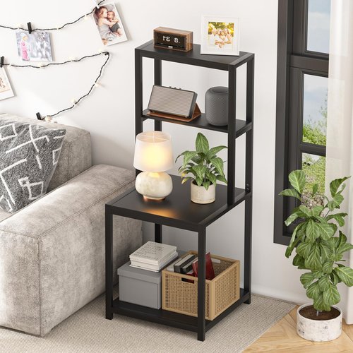 GreenForest 4 Tier Printer Stand with Storage Shelf, 49.2 inch Large Printer Table for Home Office Organization, Stable Small Corner Shelf for Heat Press, Mini Fridge, 3D Printer, Black