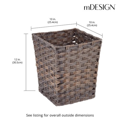 mDesign Small Woven Basket Trash Can Wastebasket - Square Garbage Container Bin for Bathrooms, Kitchens, Home Offices, Craft, Laundry, Utility Rooms, Garages - Espresso Brown