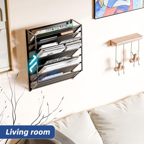 Simple Trending 7-Tier Mesh Wall File Organizer, Hanging Wall Mounted Mail Paper Folder Holder, Clipboard Storage Organization Magazine Rack for Office Home School, Black
