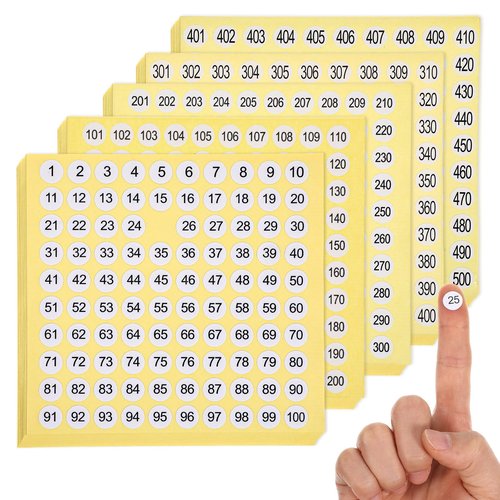 7500 Pcs 1-500 Number Stickers, 15 Sets Consecutive Round Labels, 0.4 Inch Self-Adhesive Small Number Decals Inventory Stickers for Indoor Outdoor Organizing, Storage, Boxes