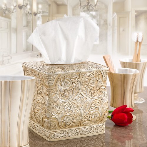 Creative Scents Victoria Bathroom Trash Can 1.32 Gal / 5L - Decorative Bathroom Wastebasket - Durable Beige Waste Bin - Waste Basket for Bathroom, Bedroom, Powder Room or Living Room Decor