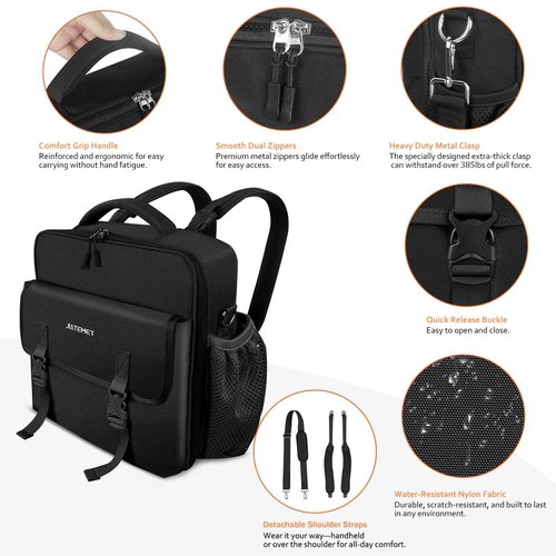 JIATEMET 3-inch D Ring with Multiple Pockets Folder,Up 14" Laptop Detachable Backpack Straps & Shoulder Use for Office (Black)