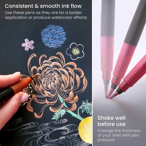 ARTEZA Metallic Markers, 16 Real Brush Pens, Blendable Watercolor Pens with Liquid Ink, Paint Marker Set for Artists