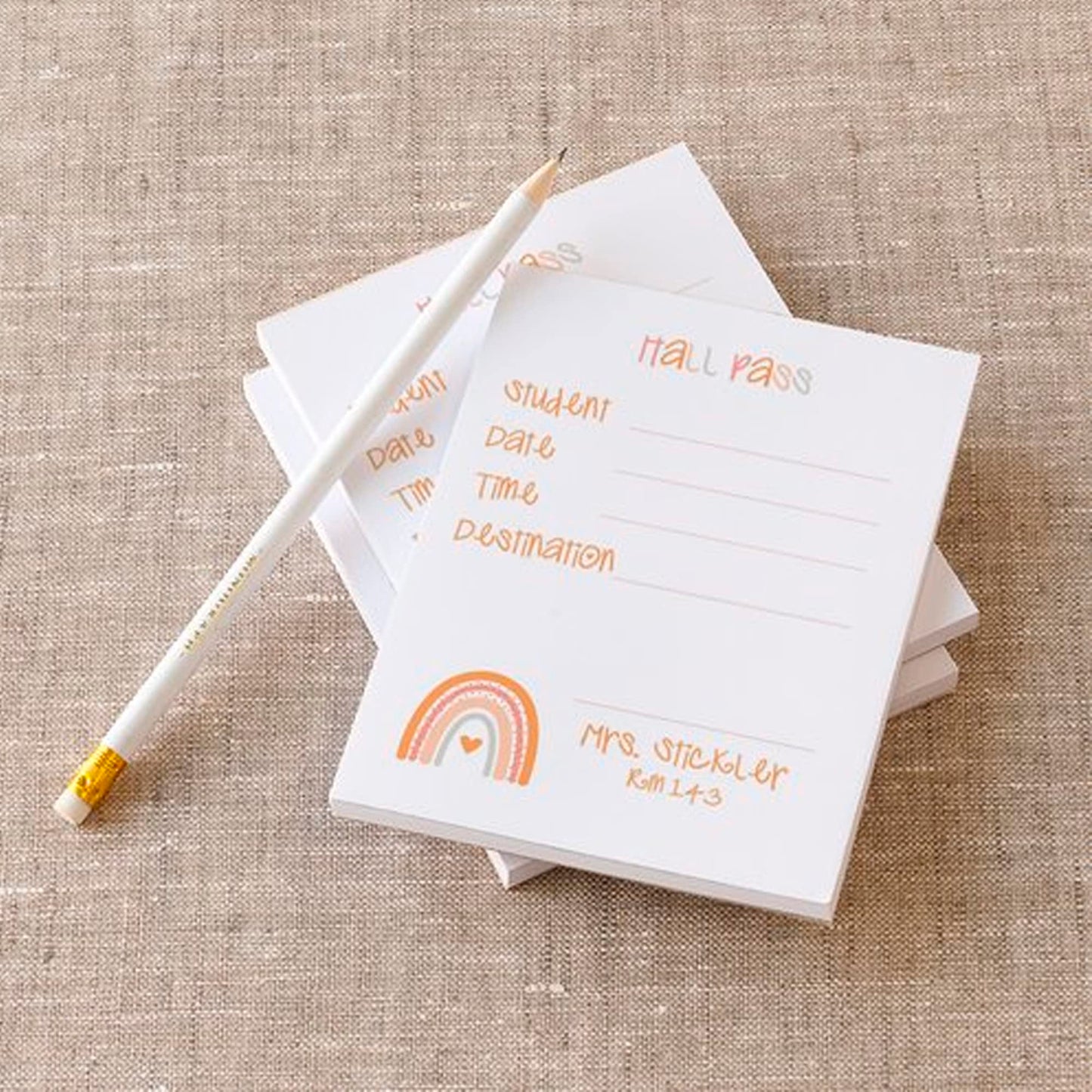 Personalized Teacher Boho Rainbow Hall Pass Small Size Custom Teacher Hallpass Back To School Supplies