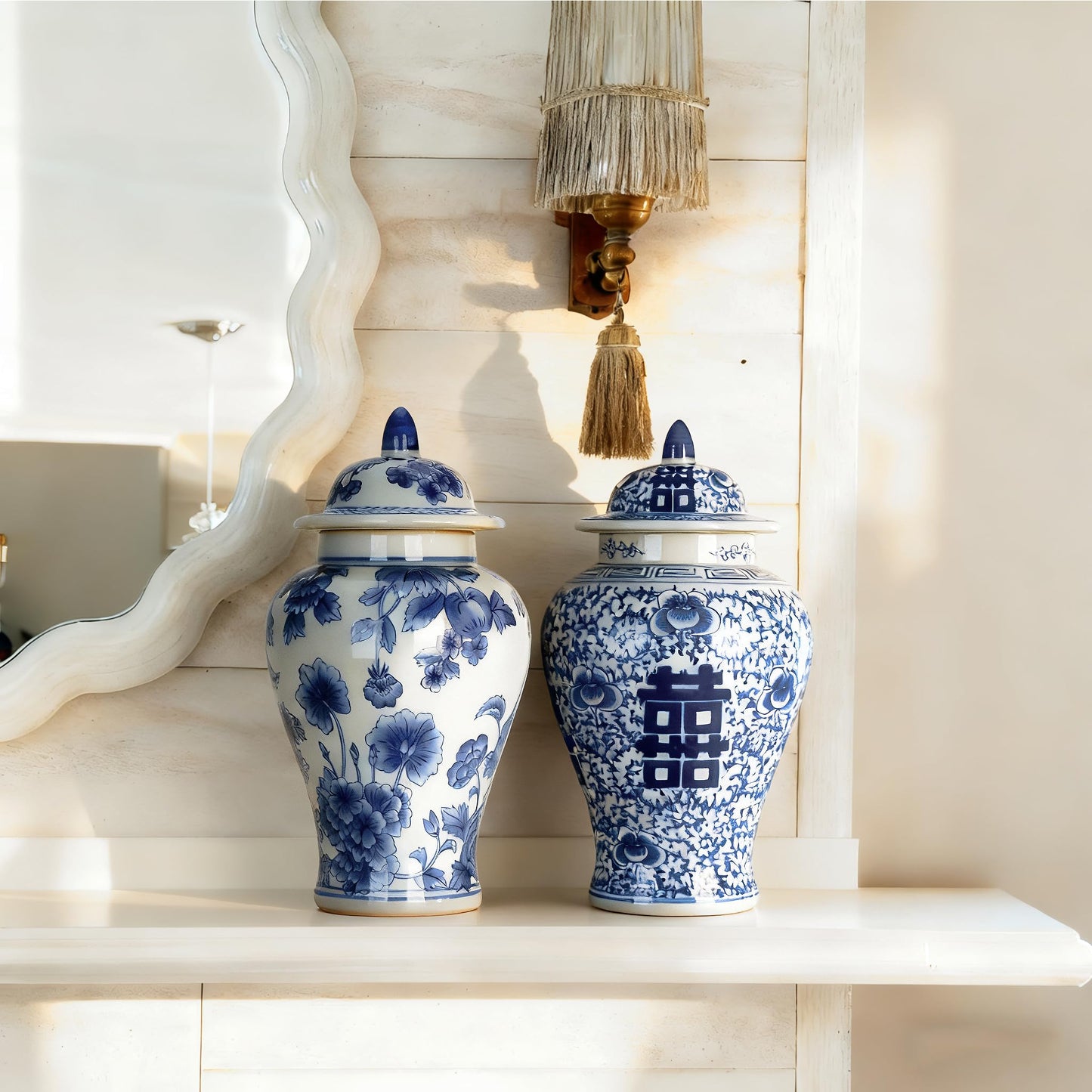 Blue and White Ginger Jar with Lid Antique Style Porcelain Ginger Jars Chinoiserie Home Decorative