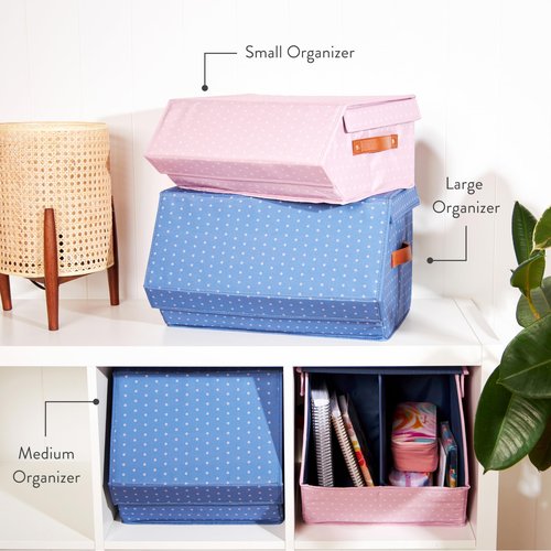 Erin Condren Collapsible Storage Organizer - Store, Organize & Pack Your Essnetials - Removable Dividers With Magentic Closure - Navy, Large
