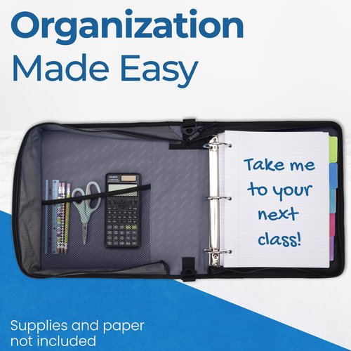 Case-it Classic Zipper Binder | 2-Inch O-Rings, 350 Sheet Capacity, Multiple Storage Pockets & Shoulder Strap | School & Office Organizer | D-251 Midnight Blue