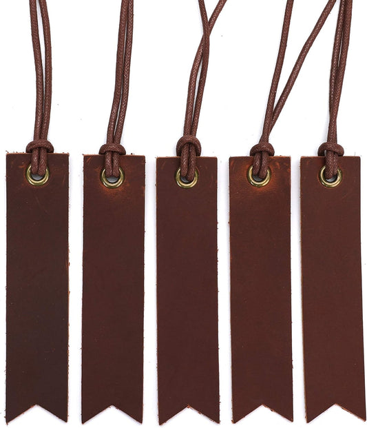Skiennix Genuine Leather Bookmarks - Handmade Page Markers with Tassel | 5-Pack Umber for Readers & Writers