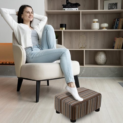 CAROLMADE Small Foot Stool Ottoman Footstool with Legs Under Desk Footrest for Living Room Bedroom and Office,Linen-Stripe Brown