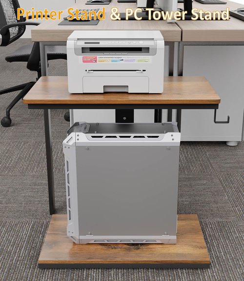CSIHOP Height Adjustable Computer Tower Stand with Wheels and Charging Station,2-Tier PC Stand for Floor or Carpet,PC Holder Under Desk for ATX-Case,Office,Home,Gaming Room