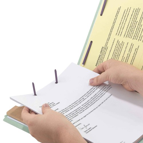 Smead 100% Recycled End Tab Pressboard Classification File Folder with SafeSHIELD Fasteners, 1 Divider, 2" Expansion, Letter Size, Gray/Green, 10 per Box (26800)