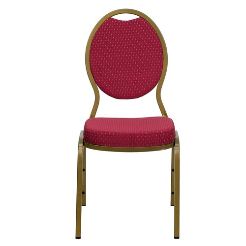 Flash Furniture HERCULES Series Teardrop Back Stacking Banquet Chair in Burgundy Patterned Fabric - Gold Frame