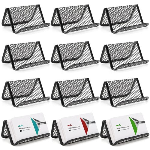 Suwimut 12 Pack Business Card Holder for Desk, Metal Mesh Business Card Stand Desktop Display Rack, Black Business Card Organizer Holds up to 50 Name Cards for Office