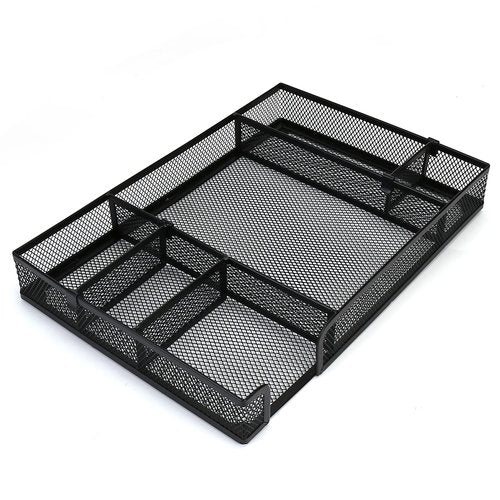 EsOfficce Desk Drawer Organizer Tray with Adjustable Compartments, 6 Grid Metal Mesh Drawer, Multi-use Desk Organizer Storage Box Set for Office,Home,School Supplies, 12.6X9X1.9 inch