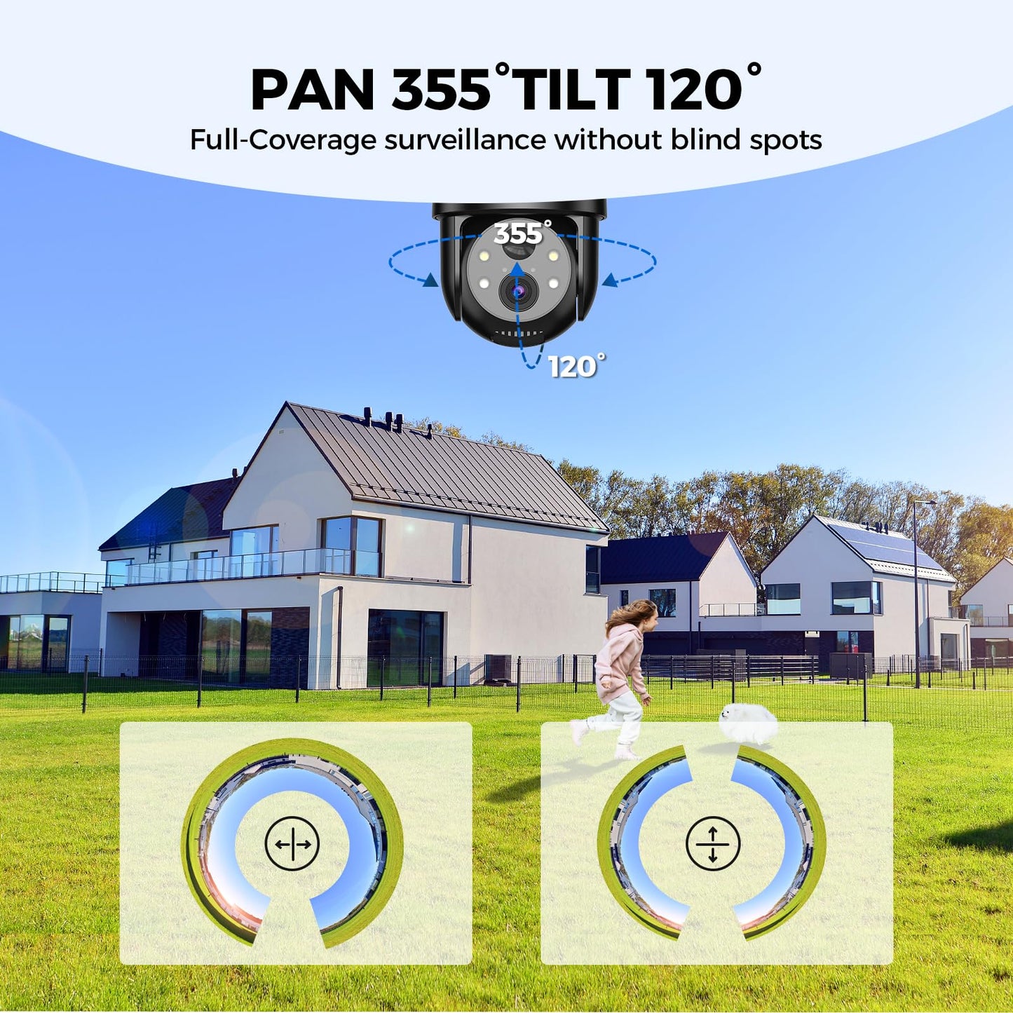 LITYMOL Solar Security Cameras Wireless Outdoor, 2K 360° View Cameras for Home Security, Color Night Vision, AI & PIR Motion Detection, 2-Way Audio, Spotlight Siren Alarm, IP65, SD/Cloud Storage