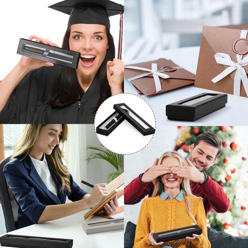 Colarr 36 Pcs Empty Pen Gift Box Pen Case with Cushion Clear Lid Cardboard Box Display Case for Gift Office Supplies Birthday Souvenir Presentation Jewelry Christmas(Black)
