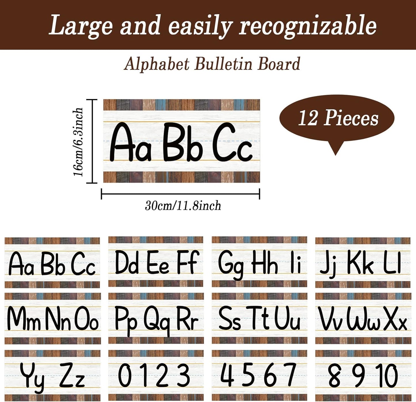 Skiennix Alphabet Bulletin Board Strips Set - 12 Pieces ABC & Number Border Posters for Classroom | Industrial Chic Design