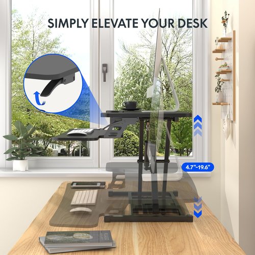 FLEXISPOT 36-inch Standing Desk Converter Height Adjustable Sit to Stand Up Workstation, Dual Monitor and Laptop Riser with Wide Keyboard Tray, Black