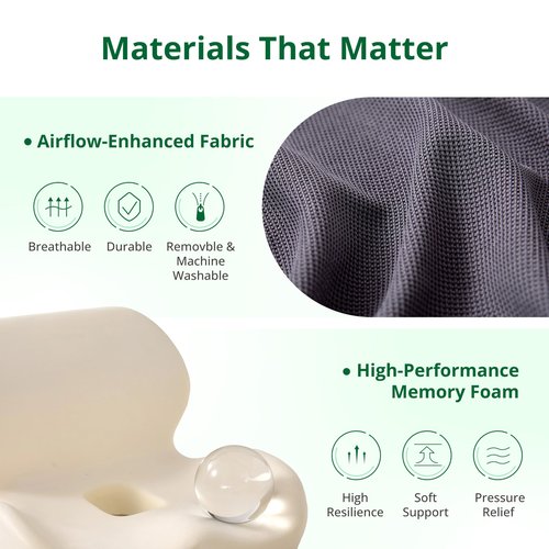 FuturaLoom One-Piece Memory Foam Seat & Back Cushion - Lumbar Support, Adjustable Strap, Non-Slip Bottom - Breathable Removable Cover for Office Chair, Car, Truck (Grey)