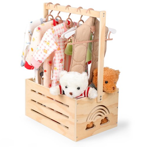 Wooden Baby Shower Crate Closet – with Handle, Smooth Surface & Round Edges – Textured Natural Wood - New Born Welcome Gift Hamper for Boys & Girls - Pregnancy Gifts for New Parents
