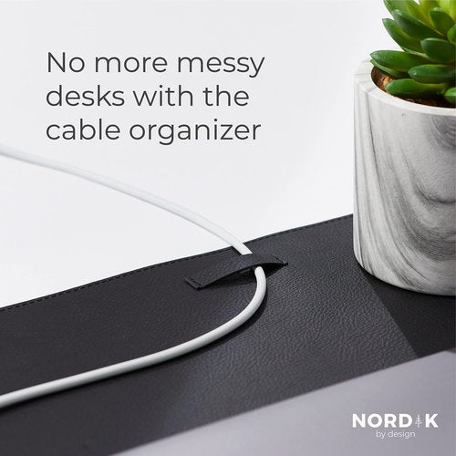 Nordik Leather Desk Mat Cable Organizer - Pebble Black 35 X 17 inch - Premium Mouse Mat - Felt Vegan Leather Desk Pad Protector - Desk Blotter Matt Keyboard - Large Desk Matt for Desktop Computer