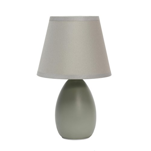 Creekwood Home Nauru 9.45" Traditional Petite Ceramic Oblong Bedside Table Desk Lamp with Matching Tapered Drum Fabric Shade - Gray