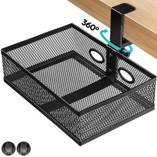 Pulchrum Under Desk Storage Organizer, Clamp-on Swivel Alloy Steel Drawer Hidden Desktop Drawer Basket, Desk Mount Tray Easy to Install/Firmly Clamped/High capacity/Suitable for Multiple Scenes