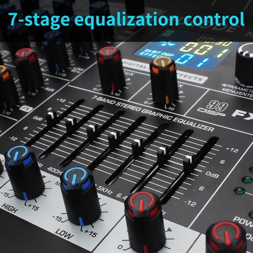 FULODE 12-Channel Bluetooth Studio Audio Mixer 99 Bit DSP Digital Processor w/USB MP3 for PC Recording Input, XLR Microphone Jack, 48V Power, For Professional and Beginners DJ Mixer