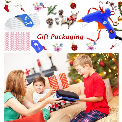 Hot Glue Gun Kit with 50pcs Mini Pink Ribbon Bows and 20 Pcs Mini Glue Guns, Hard shell Carrying Case, Pink Satin Ribbon Twist Tie Bows for Tying Up Packages Gift Wrapping