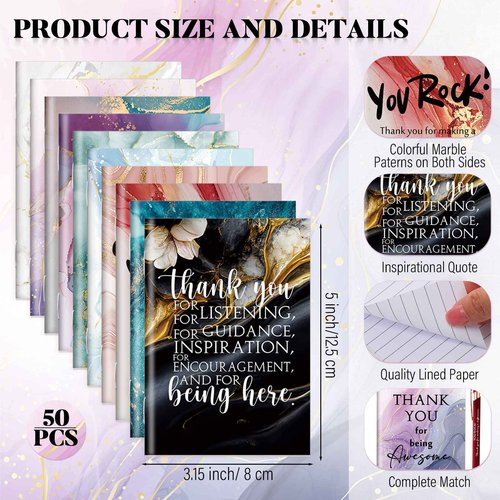 Kosiz 120 Pcs Employee Appreciation Gifts Bulk for Vet Tech Coworkers Bulk Inspirational Small Notebooks with Thank You Pens for Women Boss Medical Assistant Customer Service Staff Office Supplies