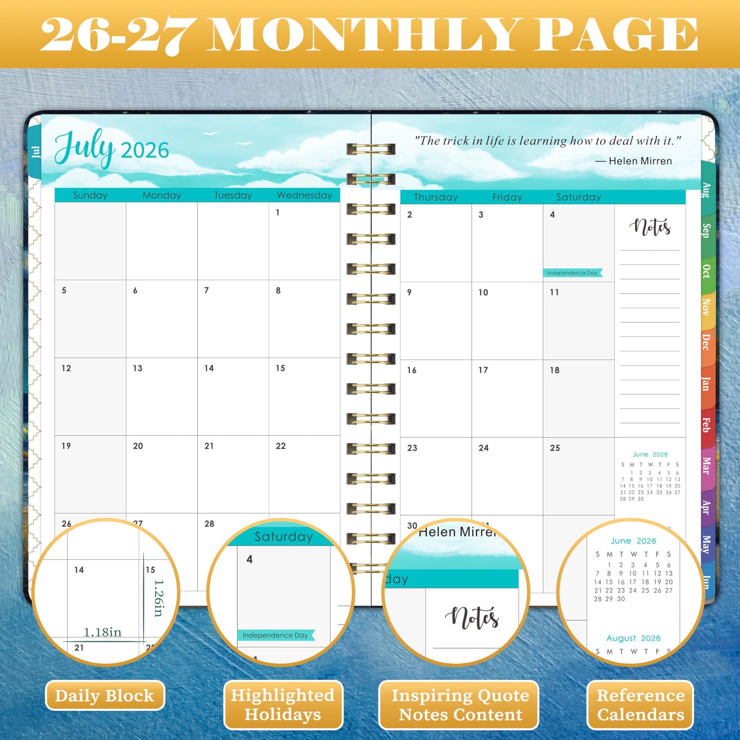 Planner 2026-2027 - Academic Planner 2026-2027, July 2026 - June 2027, 8.4" x 6.3", 26-27 Planner Weekly and Monthly, 26-27 Calendar Planners with Colorful Tabs, Pocket, Hardcover - Dreaming Sea
